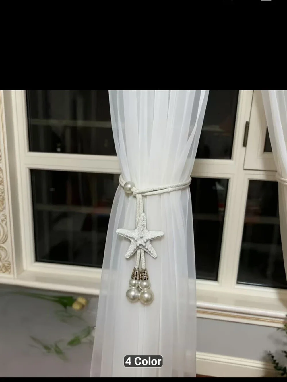 New Pair of Coastal Starfish Pearl Qhite Curtain Tiebacks-1524-442